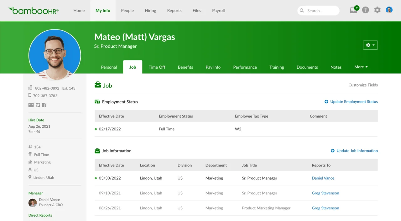 BambooHR main dashboard