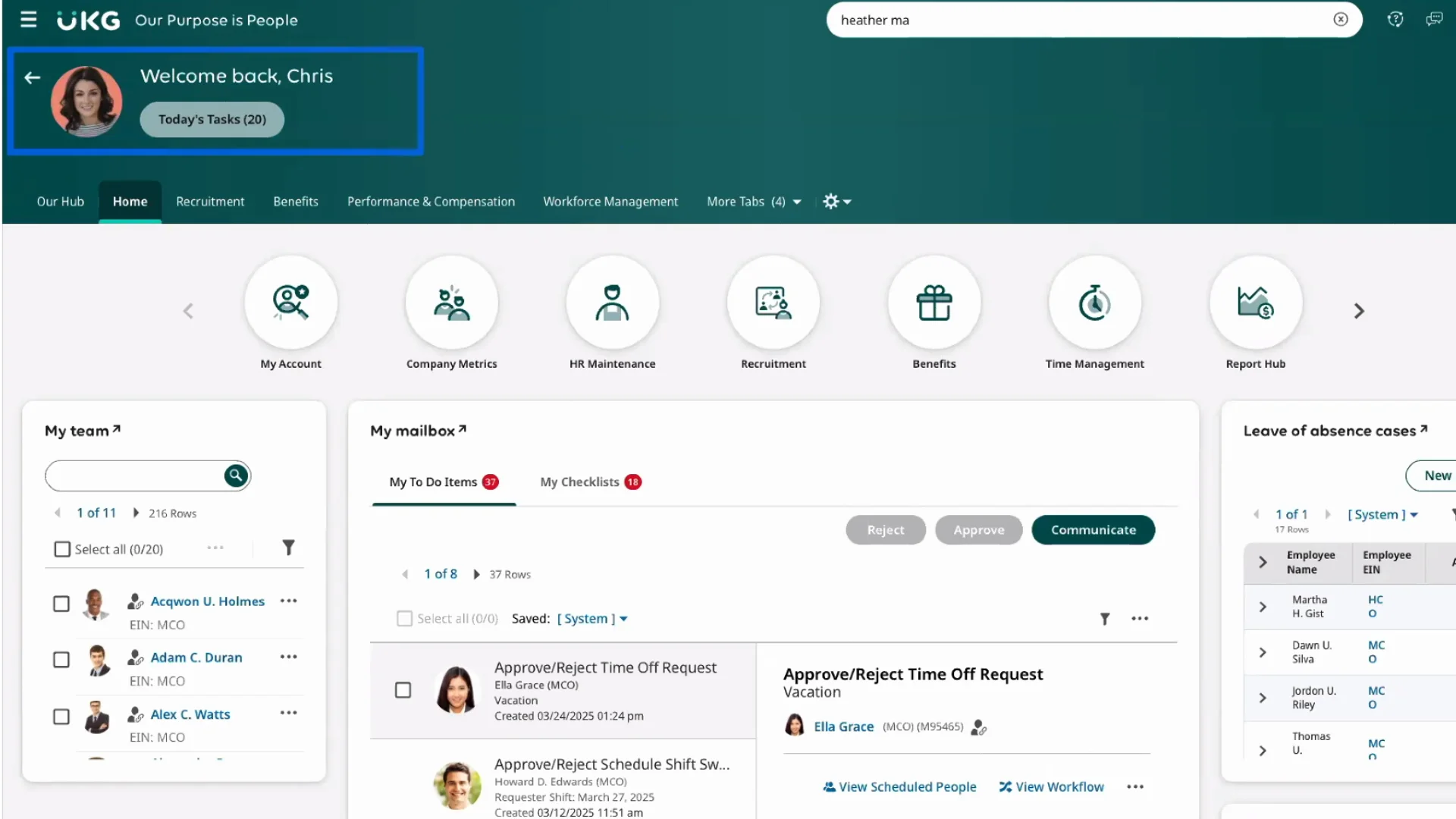 UKG Pro main dashboard