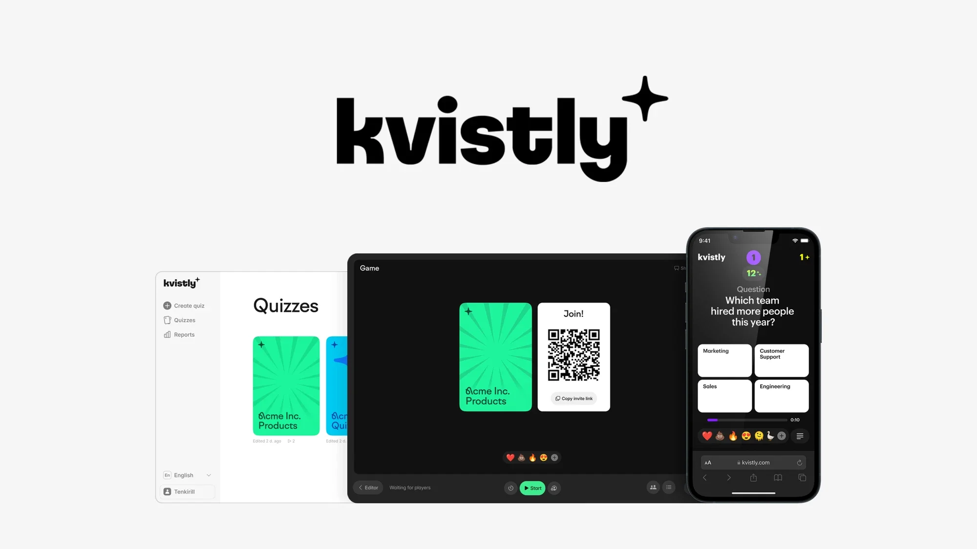 Kvistly main dashboard