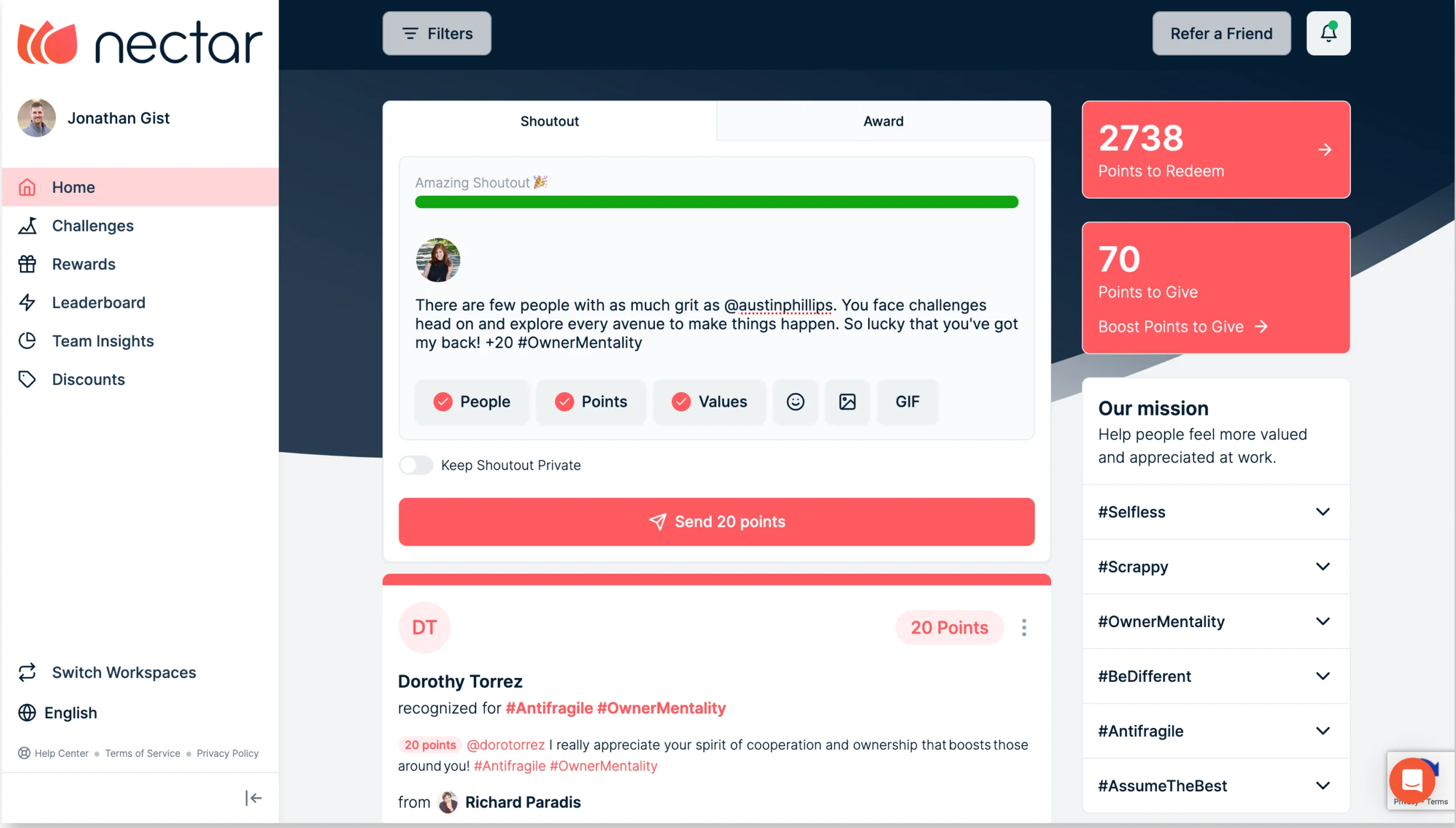 Nectar main dashboard