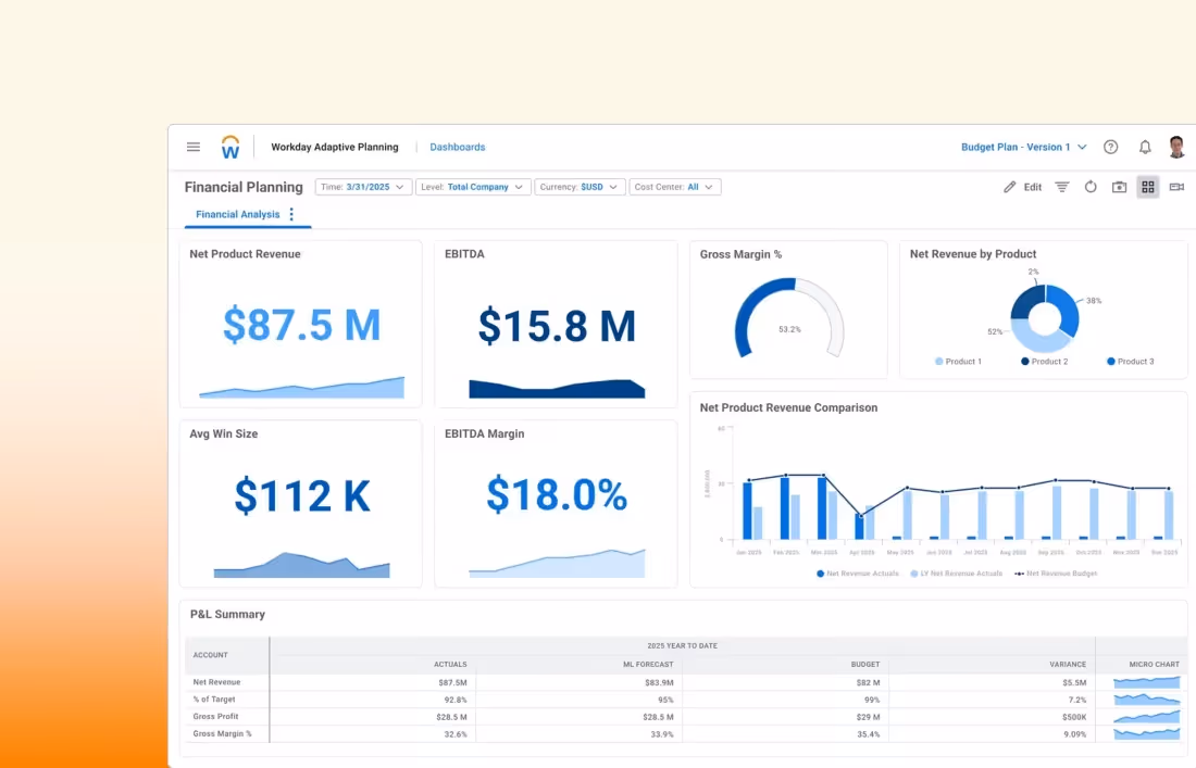 Workday Adaptive Planning main dashboard