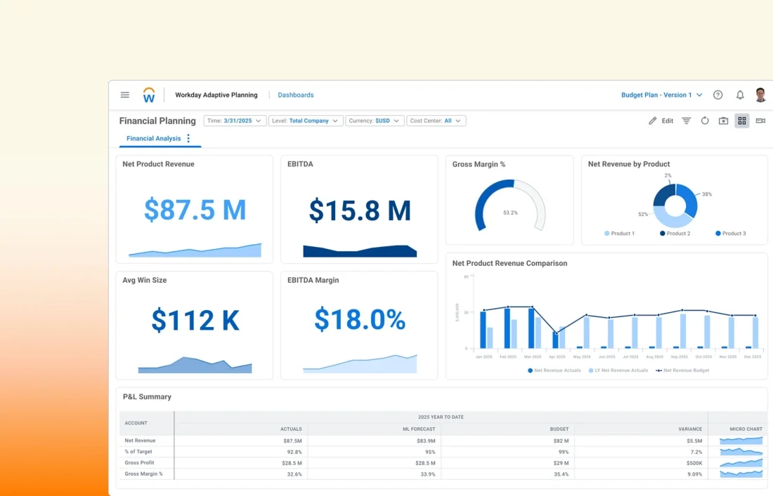 Workday Adaptive Planning main dashboard