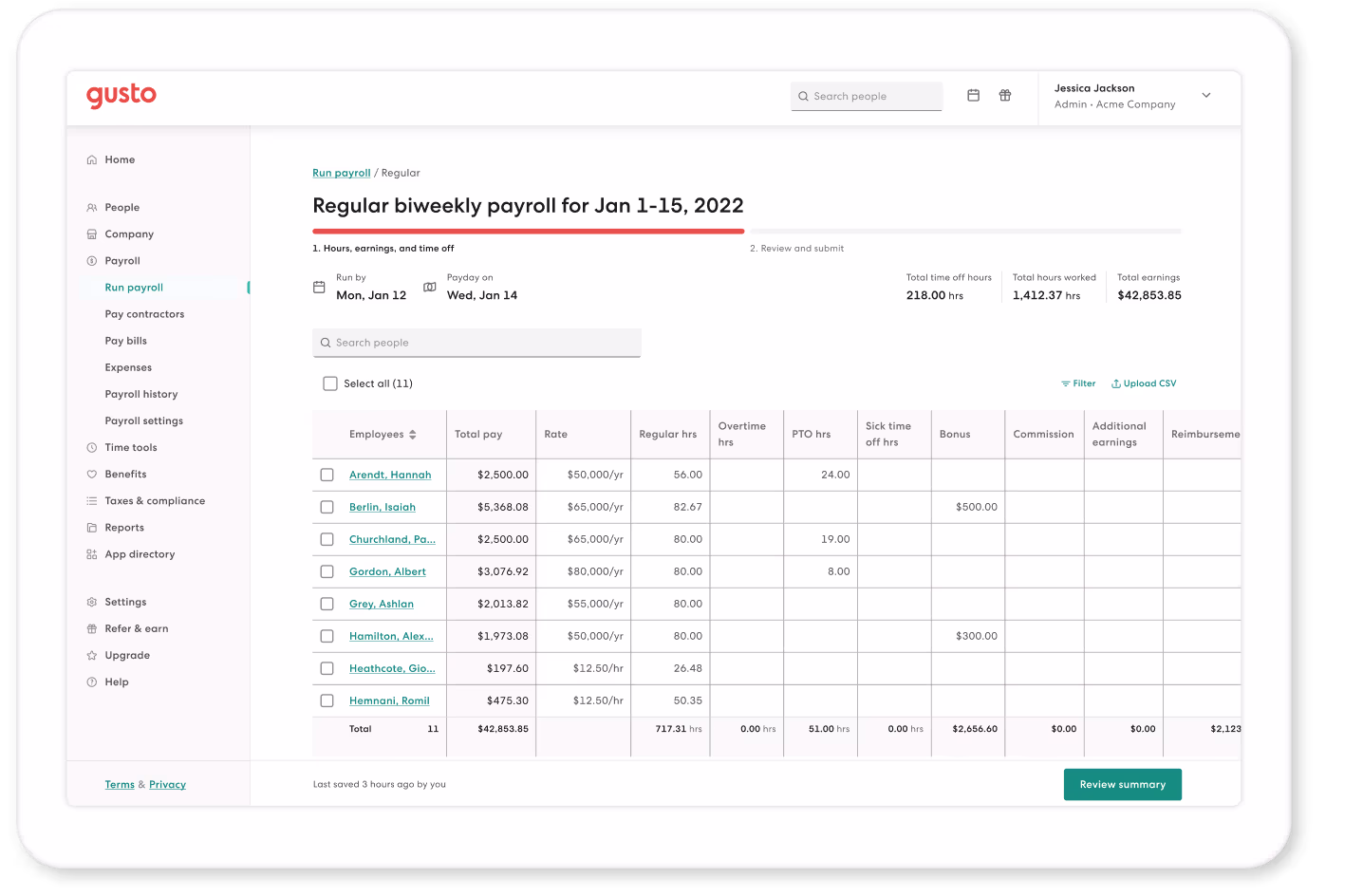 biweekly payroll in Gusto