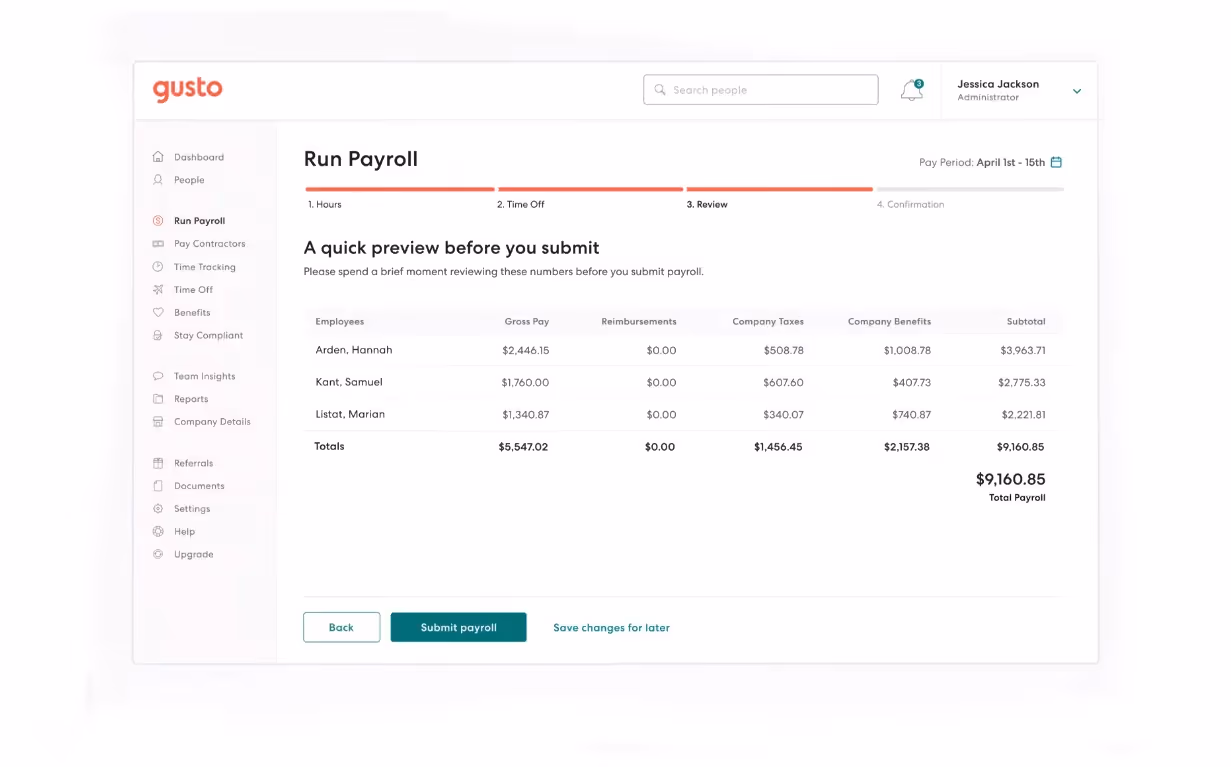 Gusto Payroll Dashboard