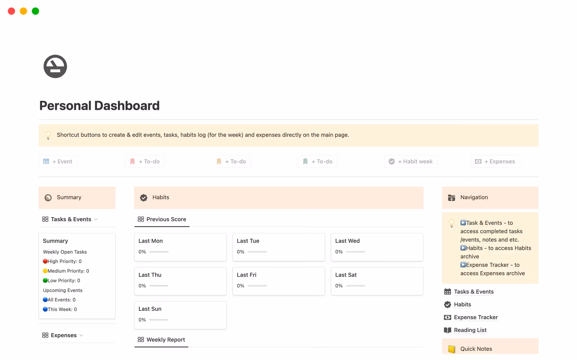 Notion main dashboard