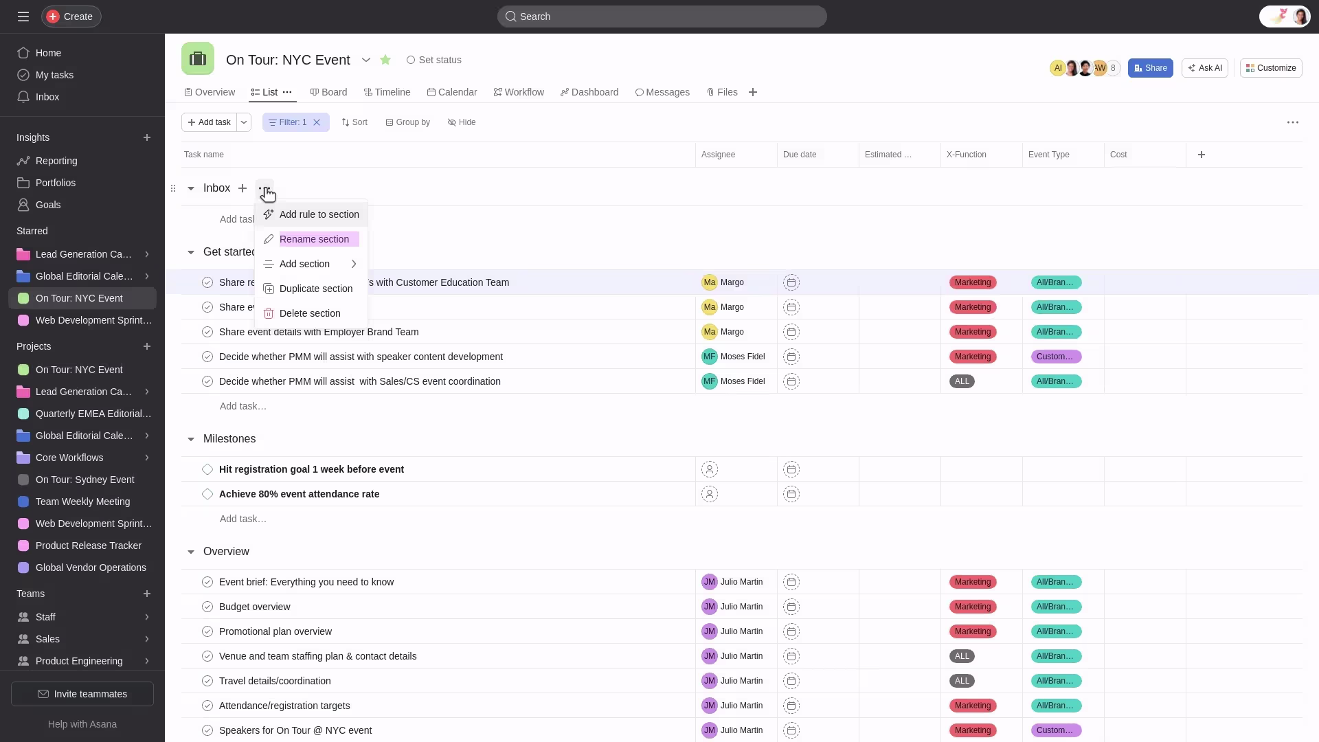Asana Project Management Dashboard