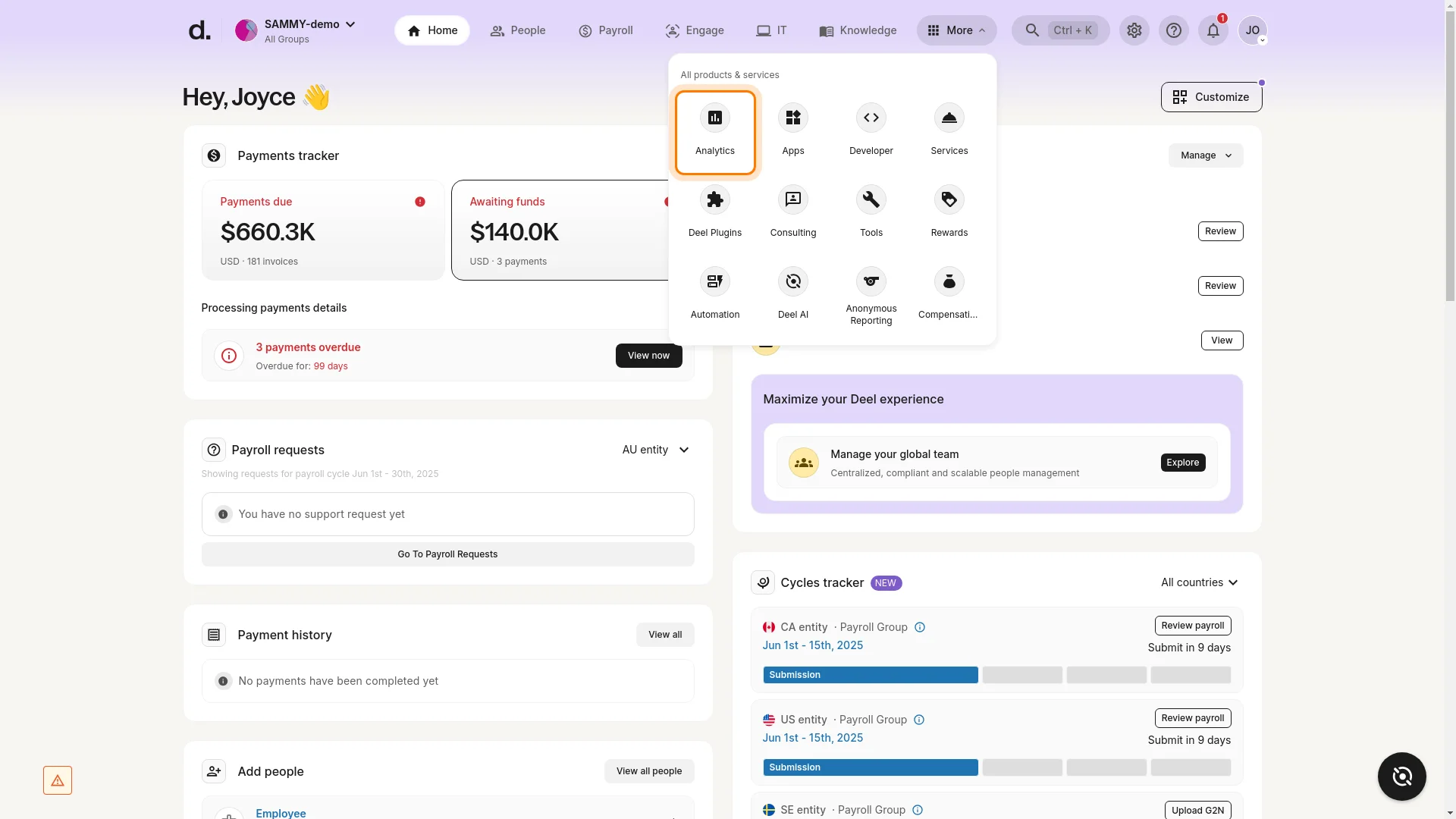 Deel software main dashboard