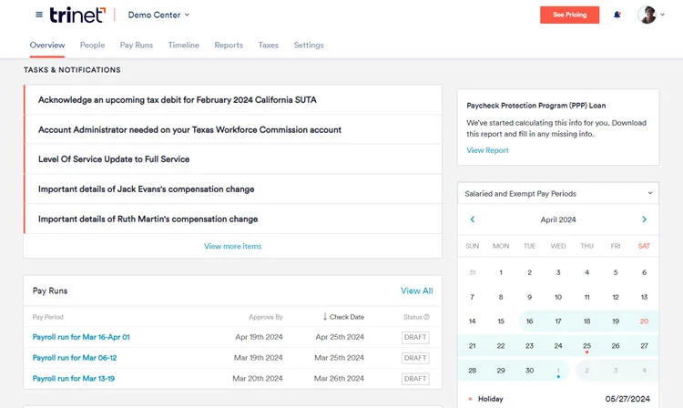Zenefits main dashboard