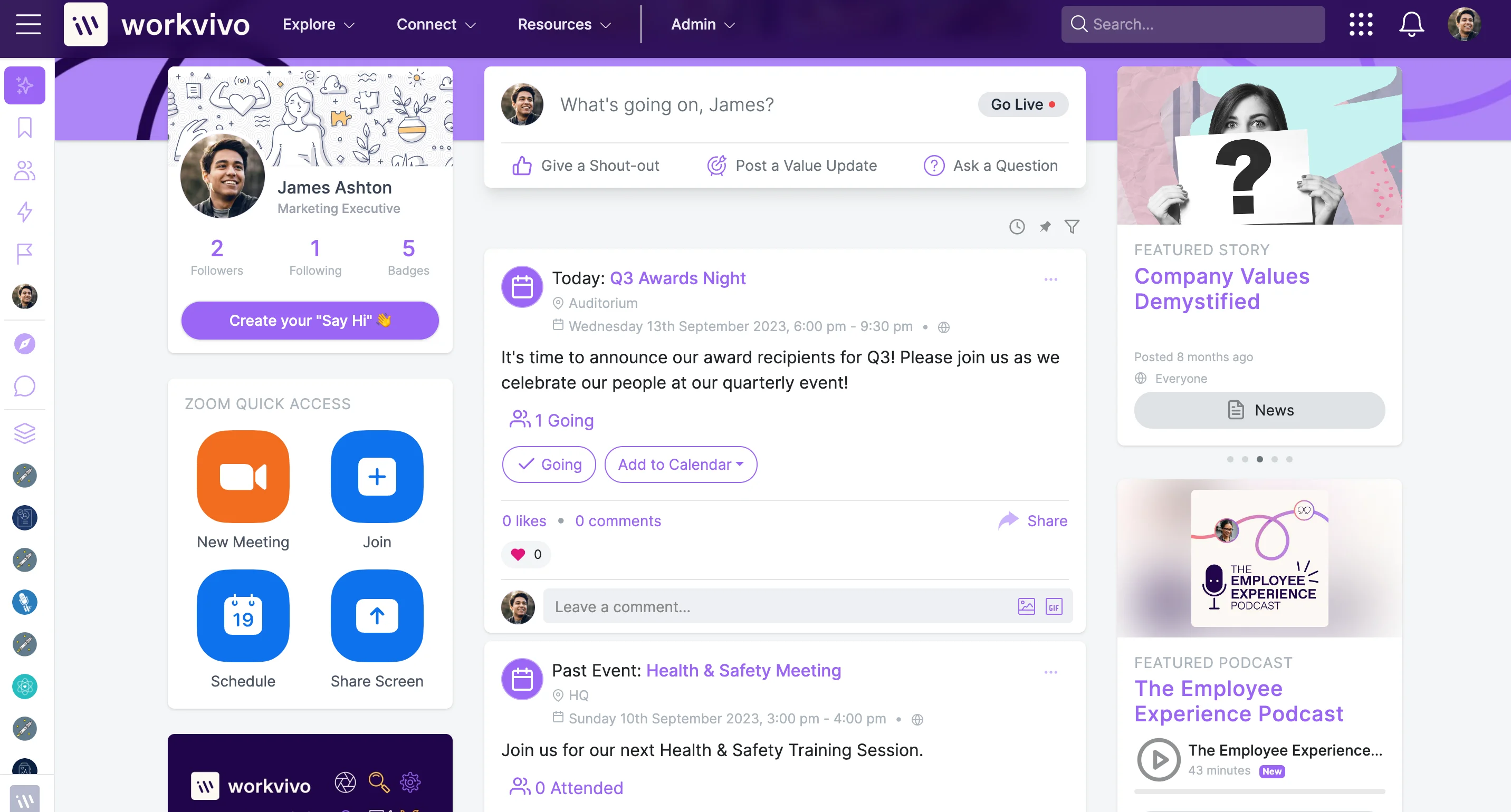 Workvivo main dashboard