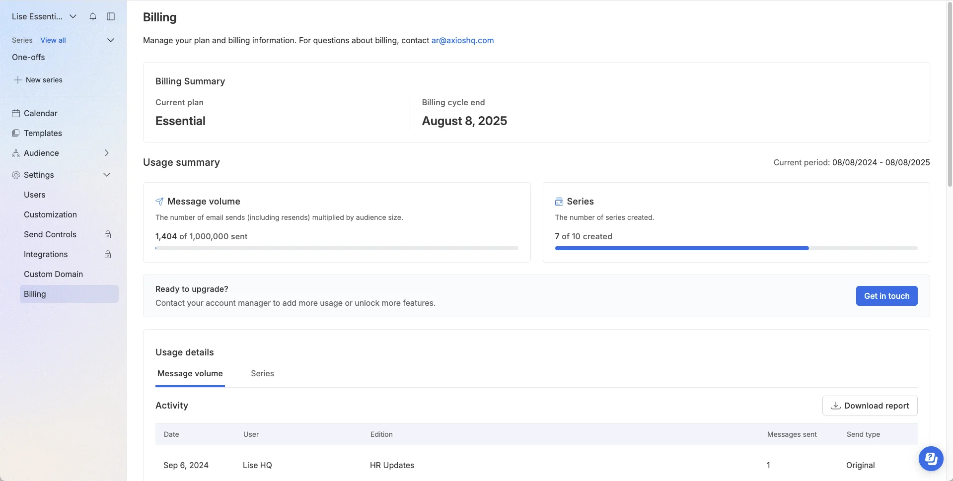 Axios HQ main dashboard