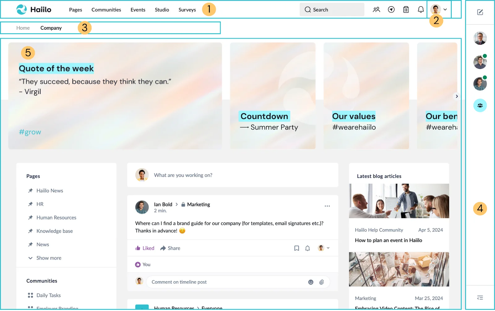 Haiilo main dashboard