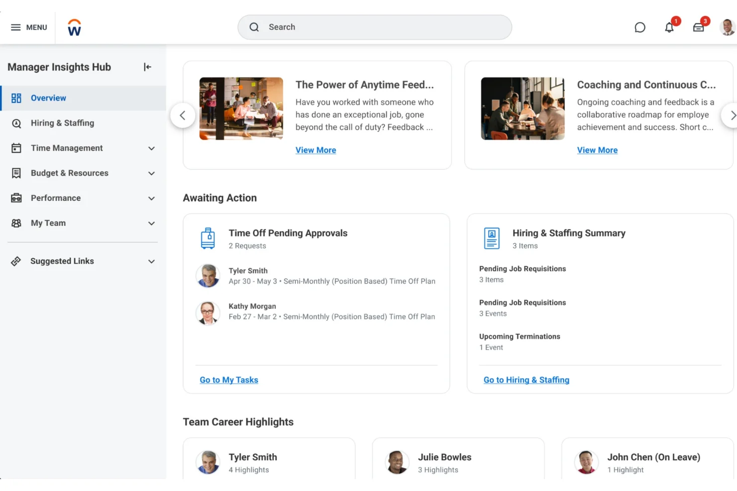 Workday product dashboard