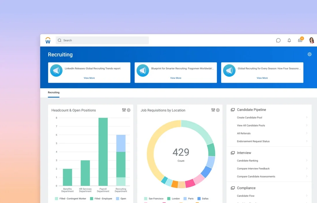 Workday Recruiting main dashboard