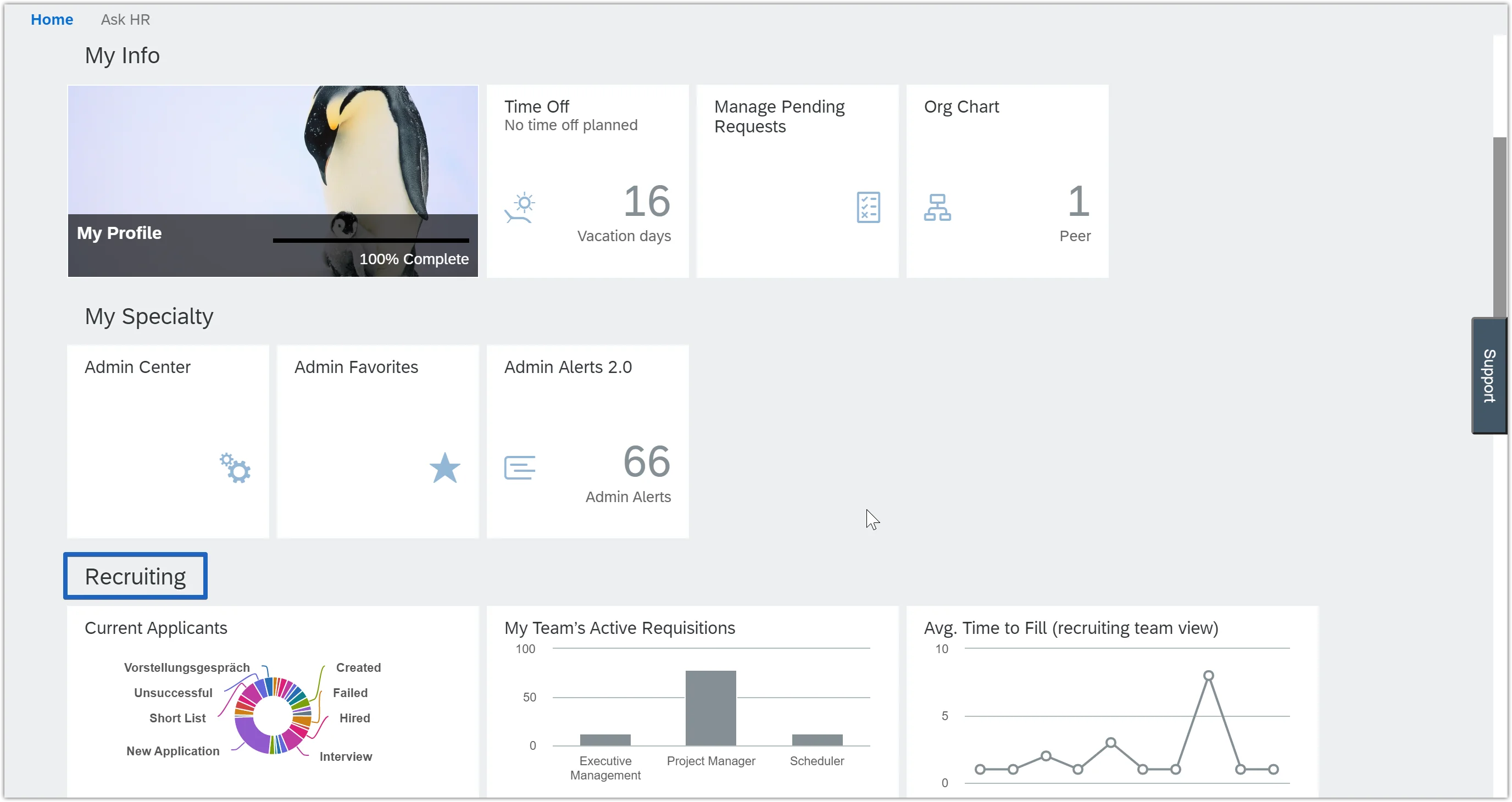 SAP SuccessFactors Recruiting main dashboard