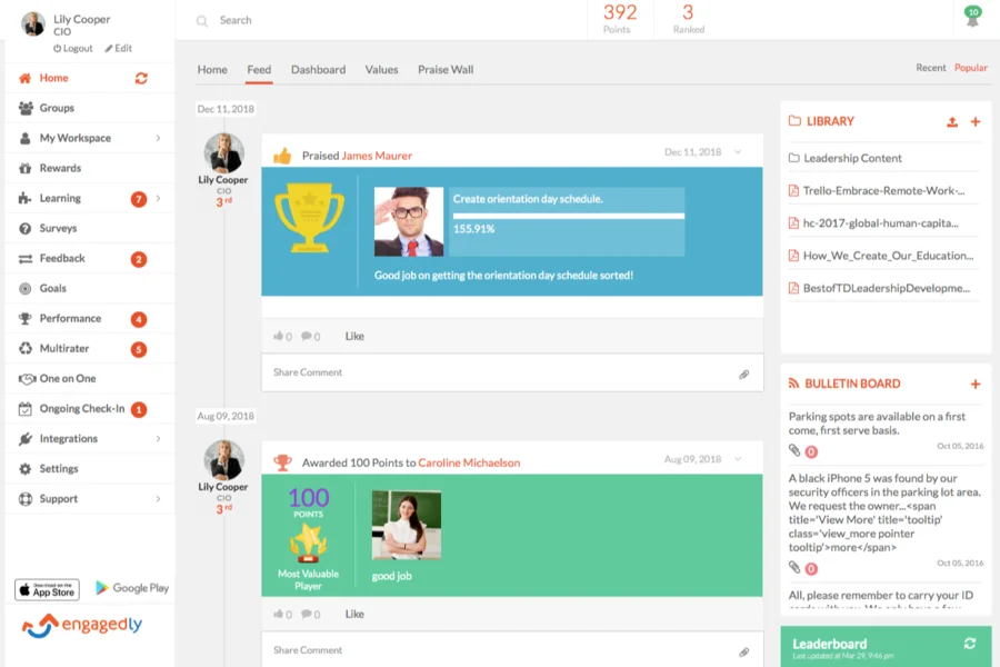 Engagedly main dashboard