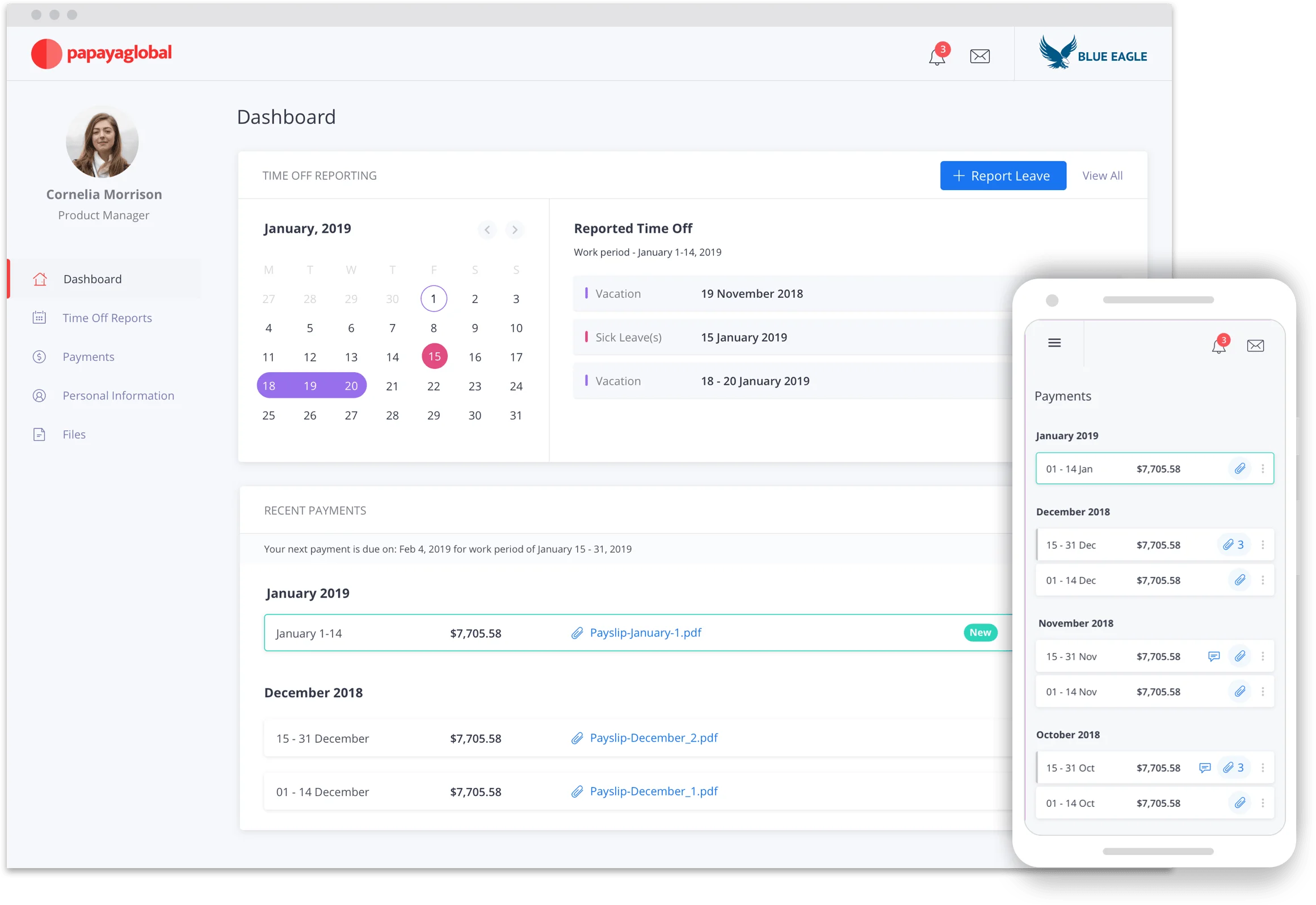 Papaya Global main dashboard