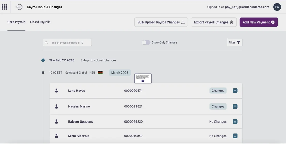 Safeguard Global main dashboard