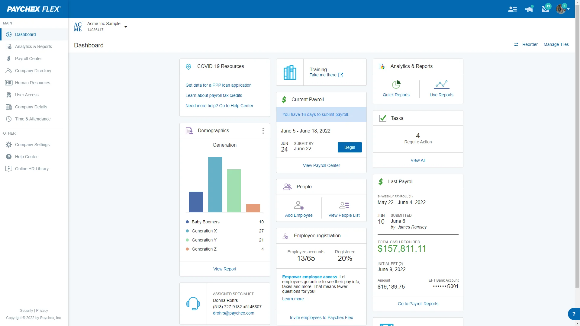Paychex Flex main dashboard