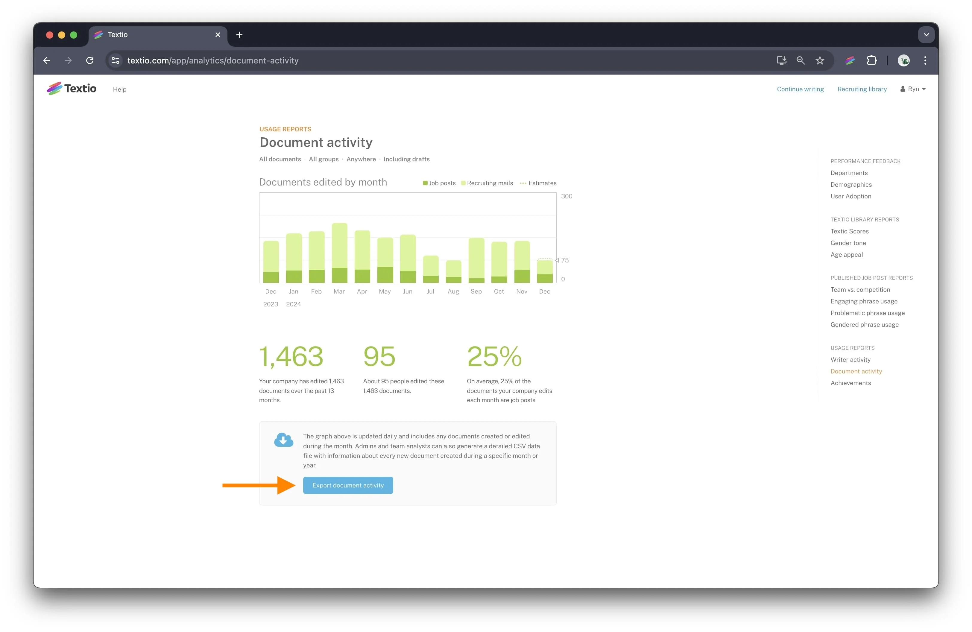Textio main dashboard