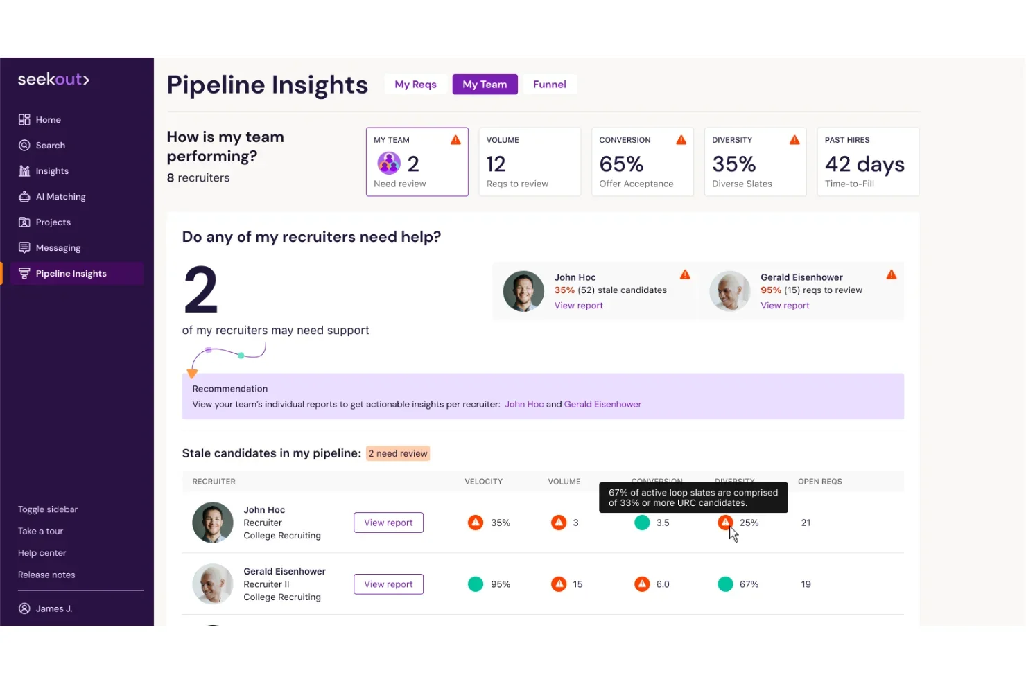 SeekOut main dashboard