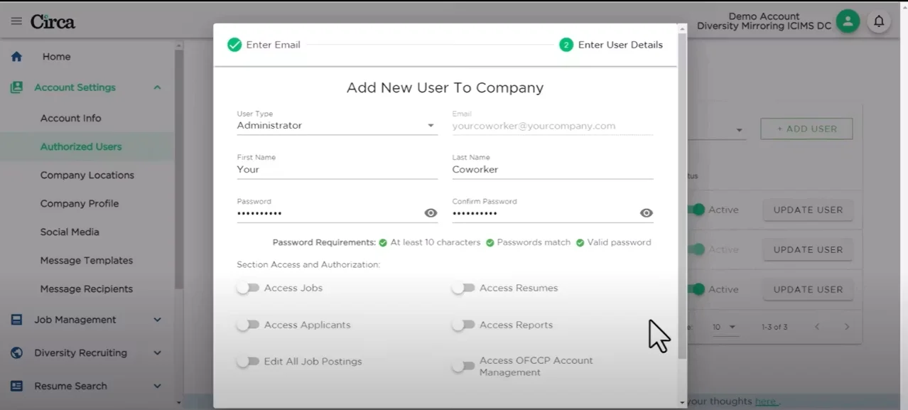 Circa main dashboard