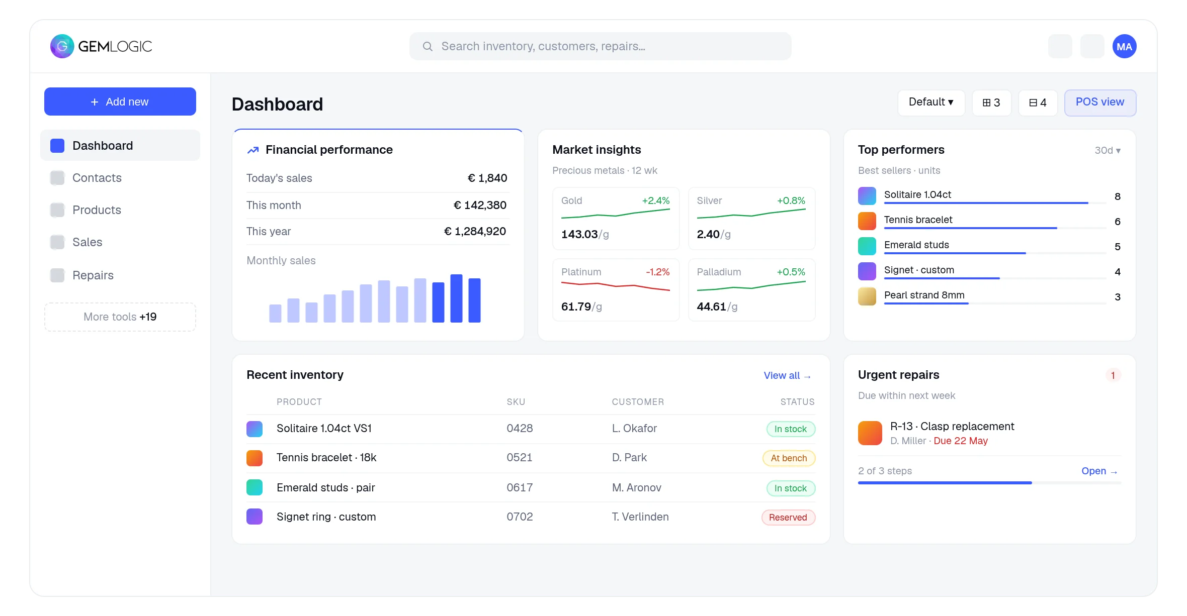 Gem main dashboard