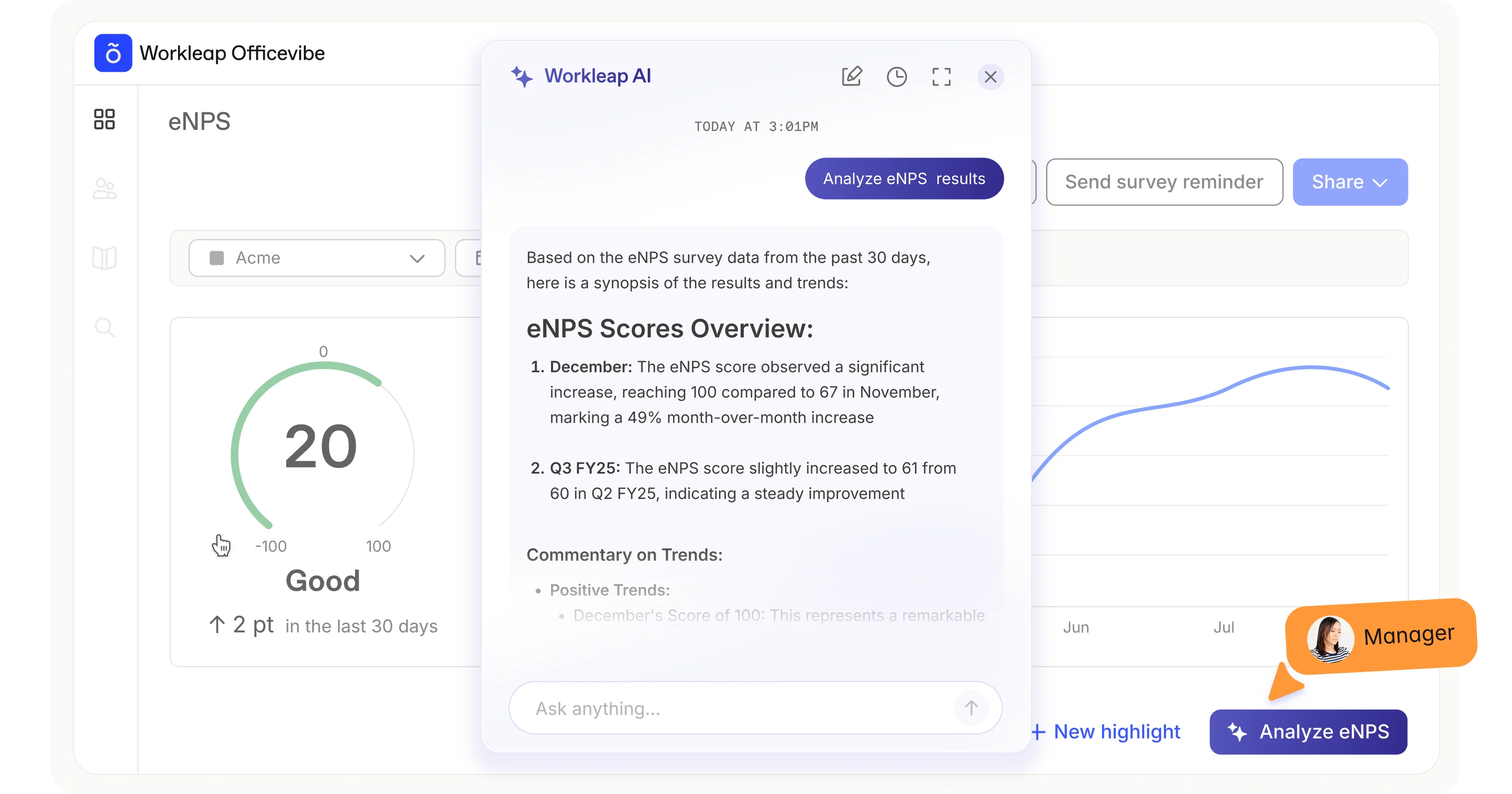 Workleap dashboard showing eNPS results