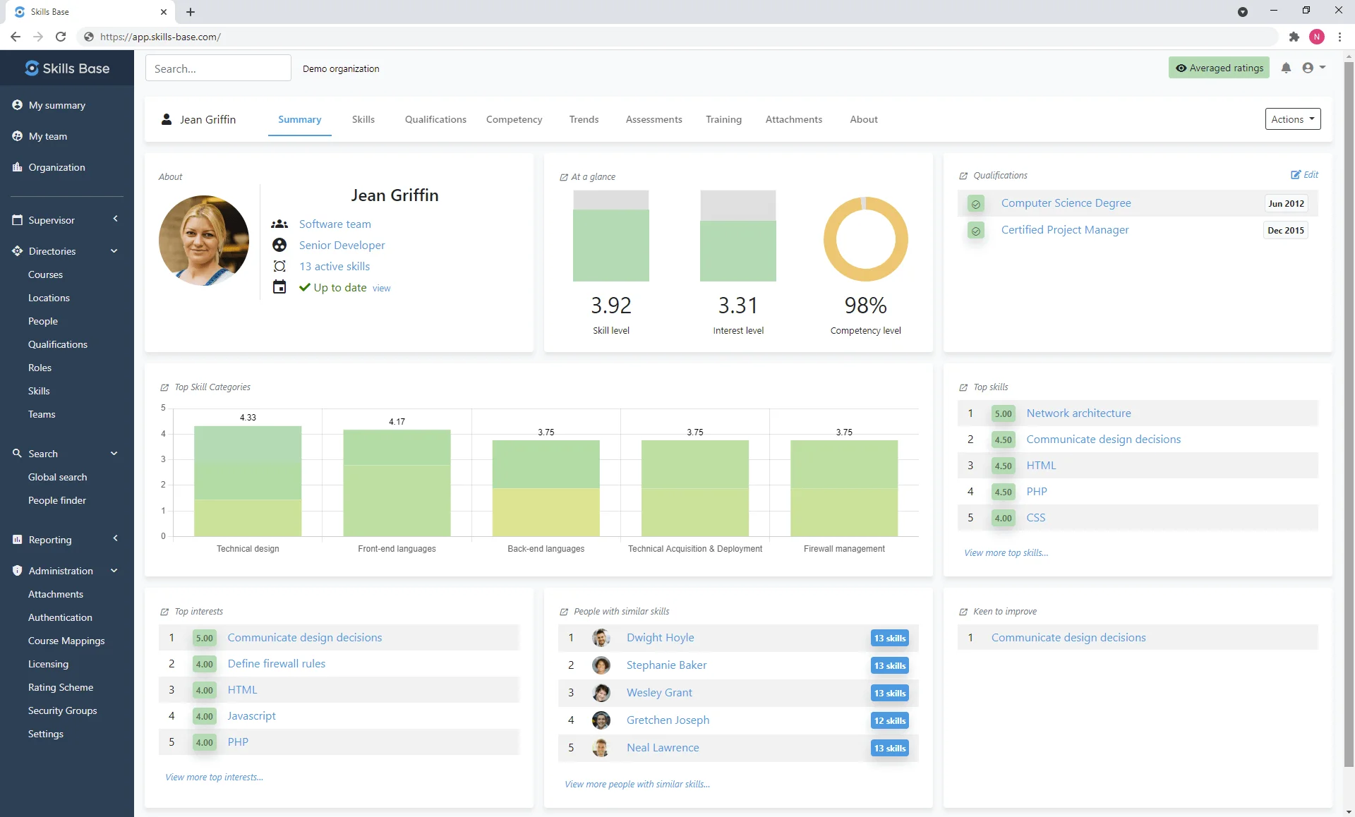 Skill Base main dashboard
