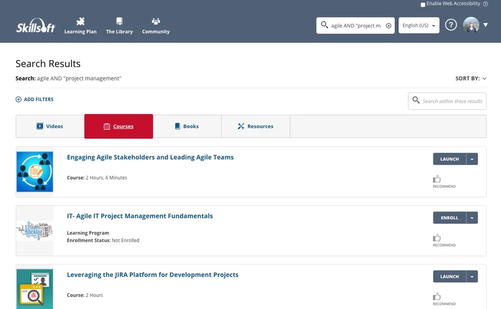 Skillsoft main dashboard