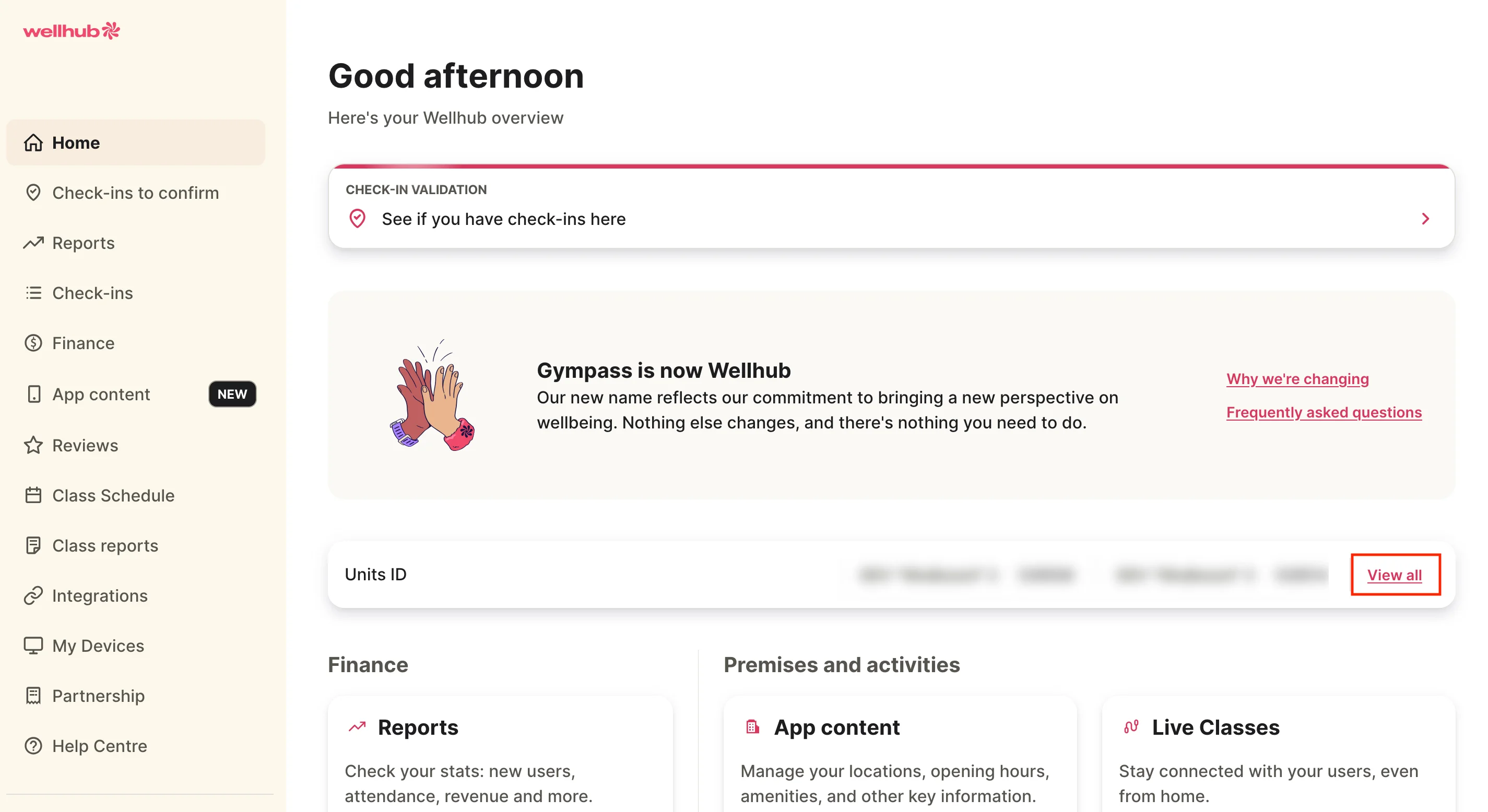 Wellhub main dashboard