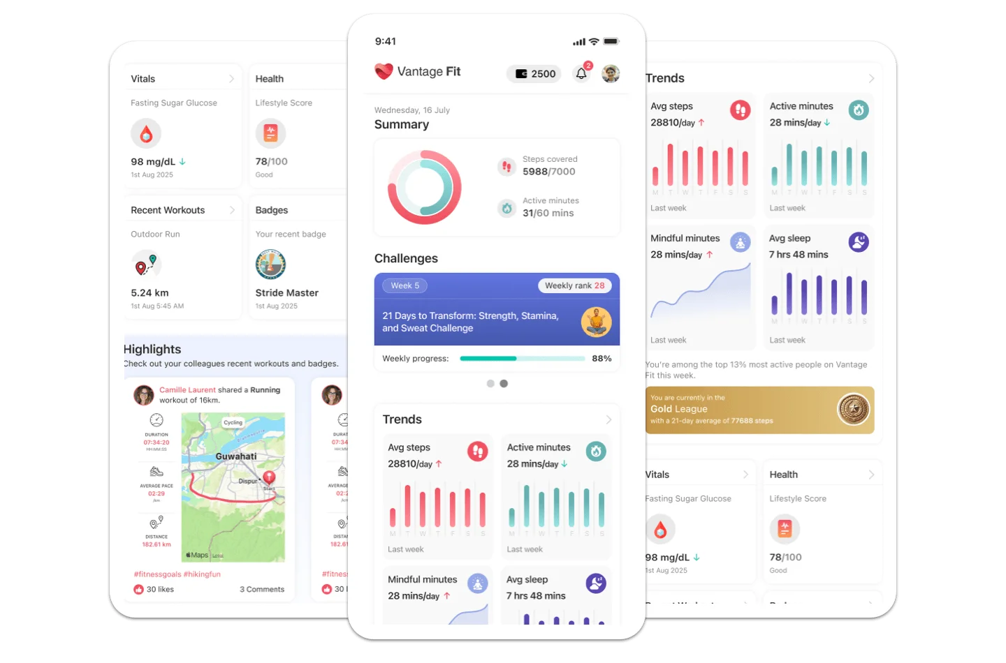 Vantage Fit main dashboard