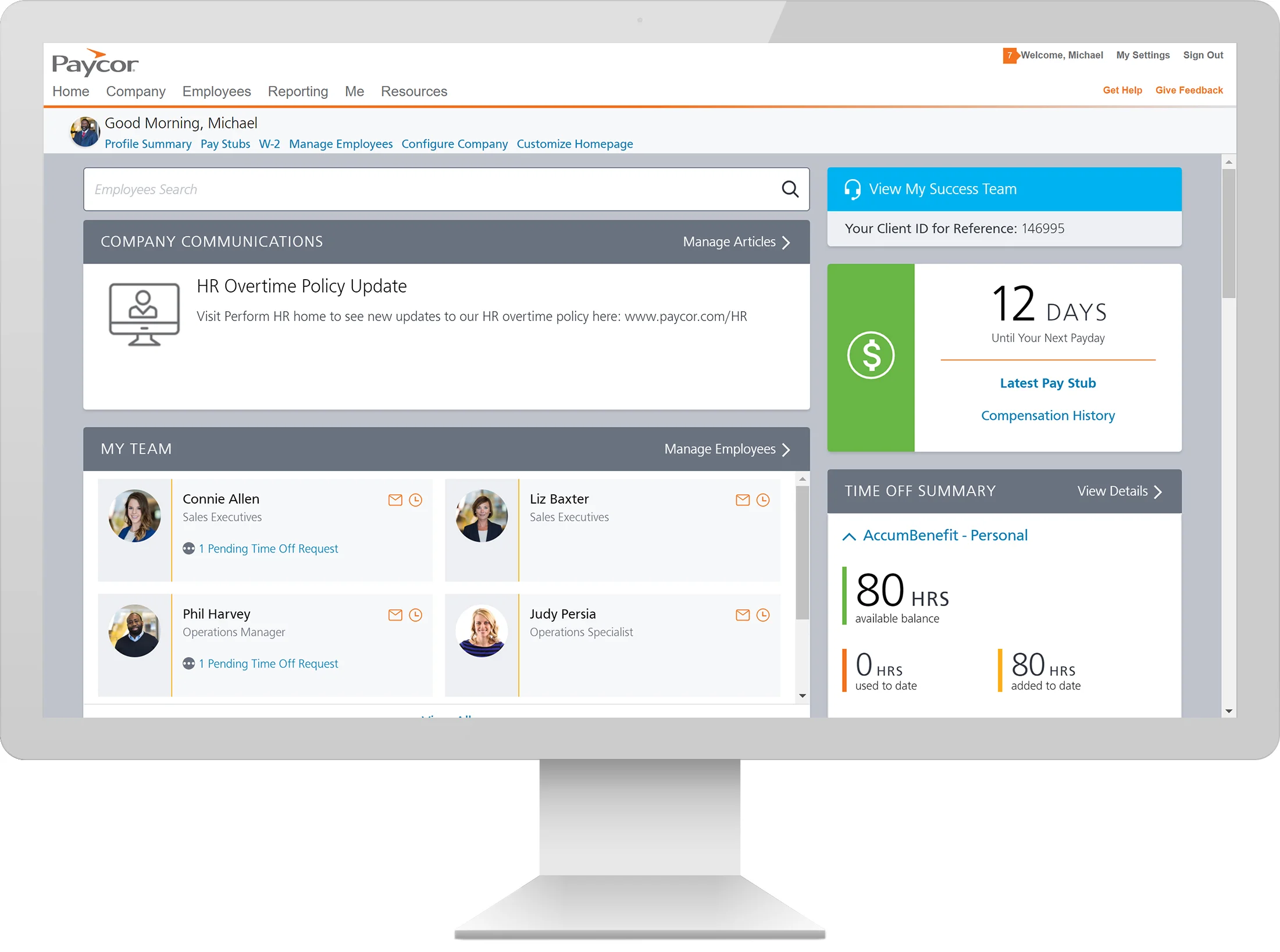 Paycor dashboard