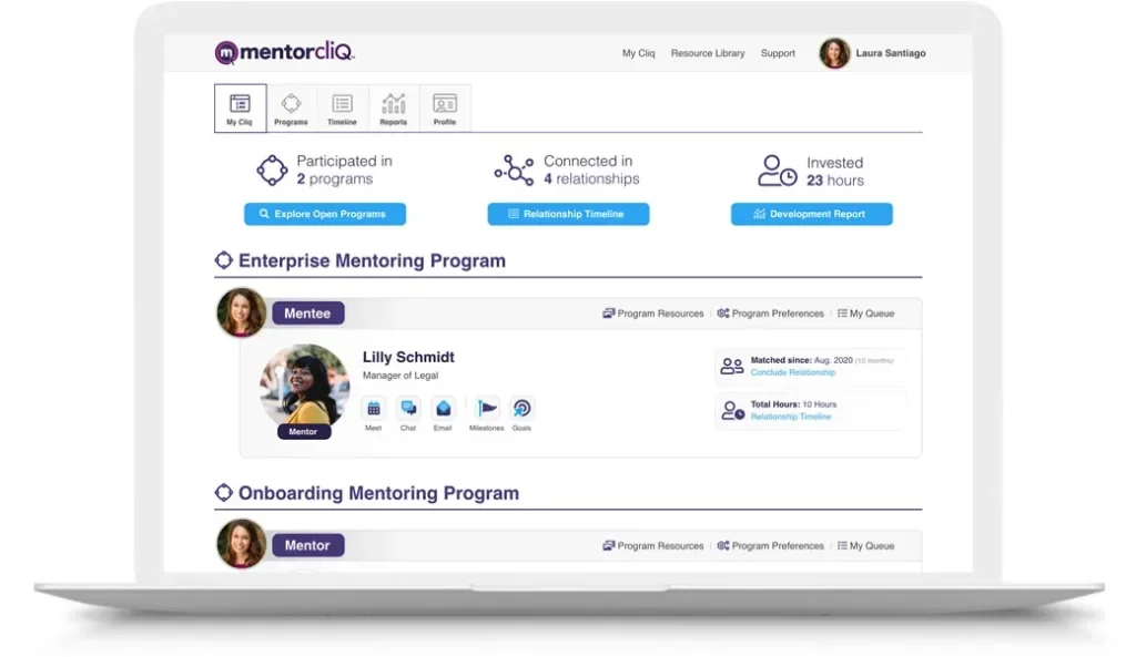 MentorcliQ dashboard