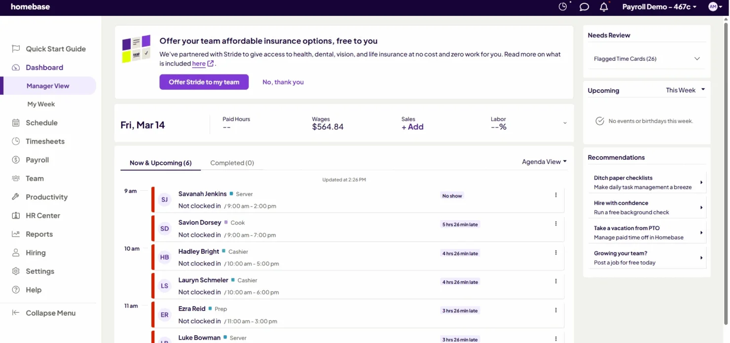 Homebase dashboard