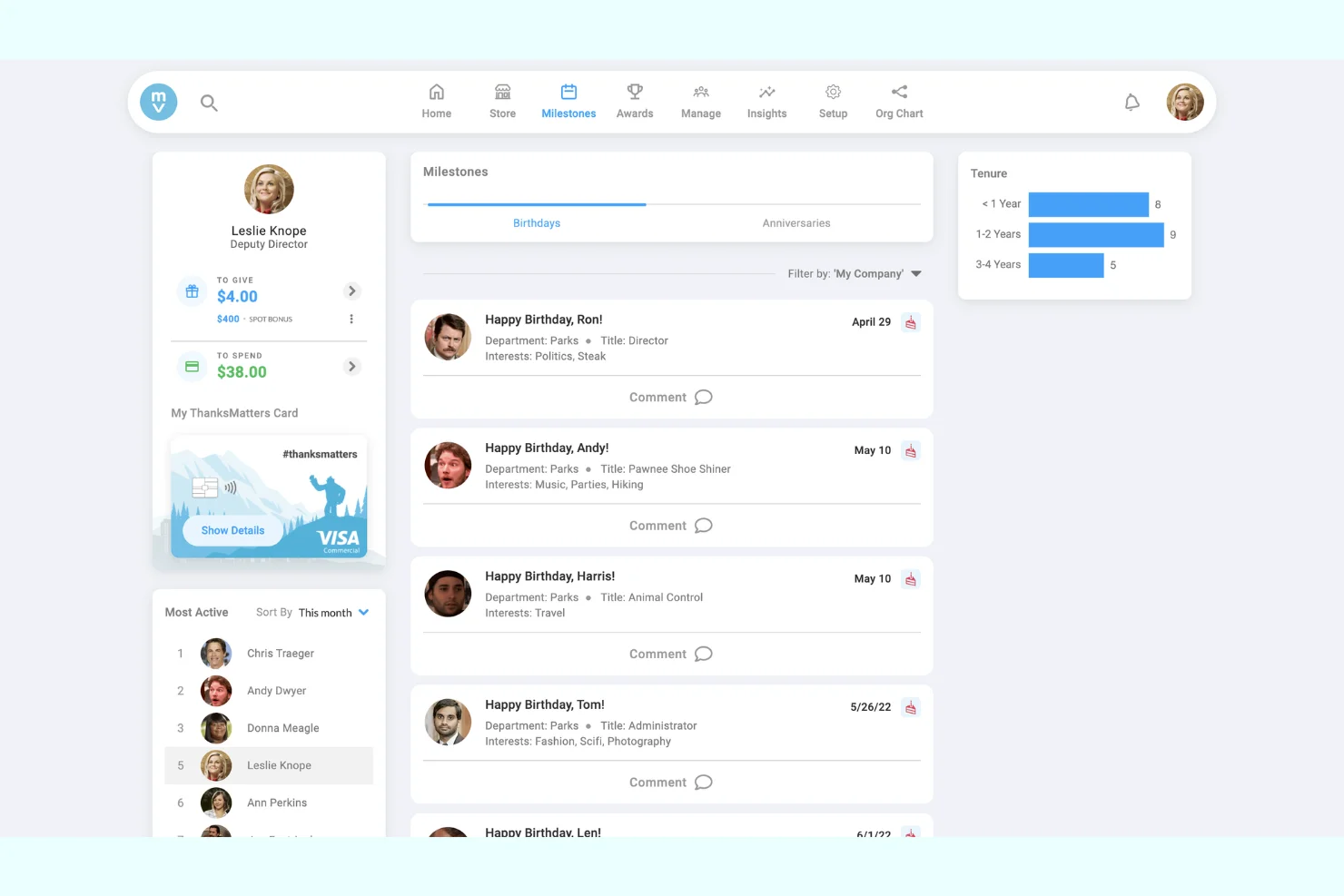 Motivosity dashboard