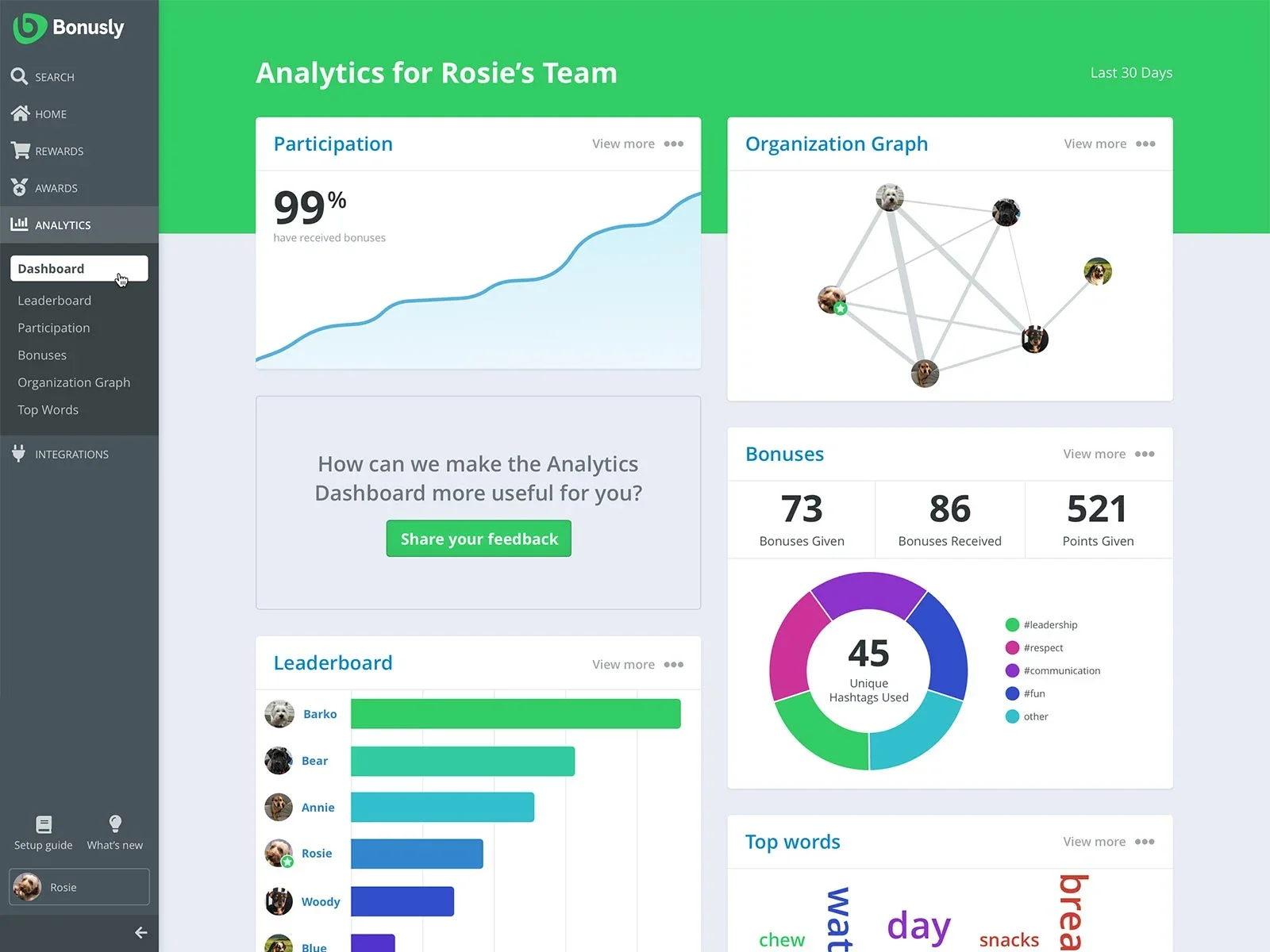 Bonusly main dashboard