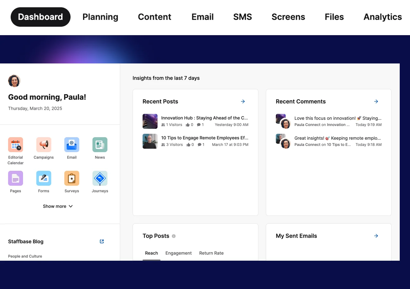 Staffbase dashboard