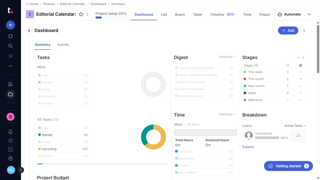 Teamwork main dashboard