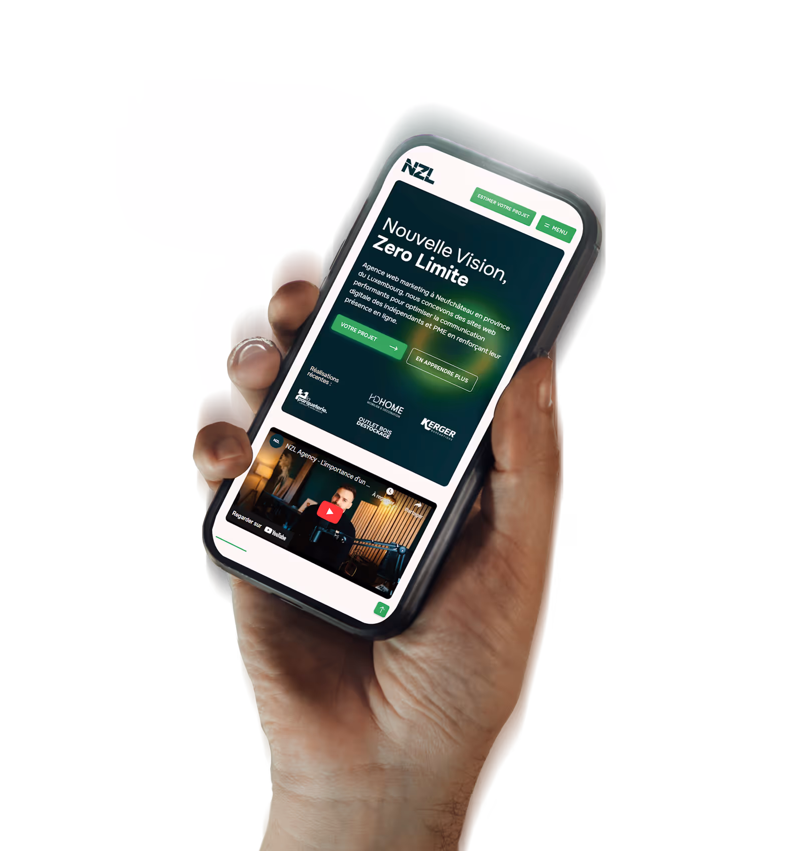 site web responsive sur un smartphone dans une main