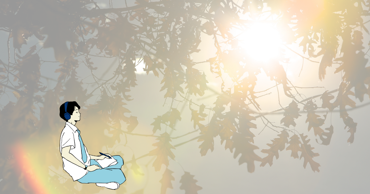 peaceful man kneeling with gradient background