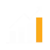 Icon showing a rising orange bar graph on a white background, symbolizing long-term growth.