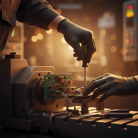 Technicien intervenant sur une machine outil