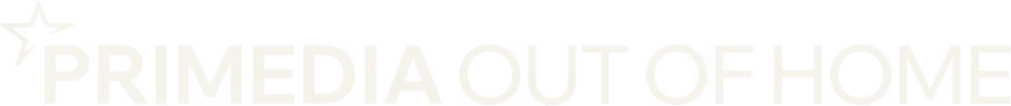 PRIME MEDIA OUT OF HOME wordmark logo with star symbol on black background.