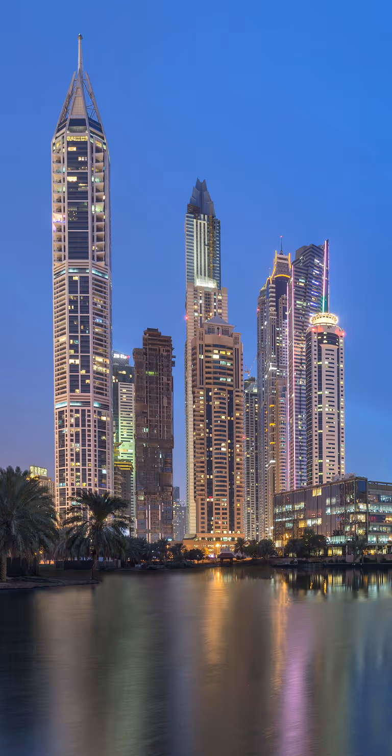 Evening view of Dubai Outsource City from afar Terms Conditions