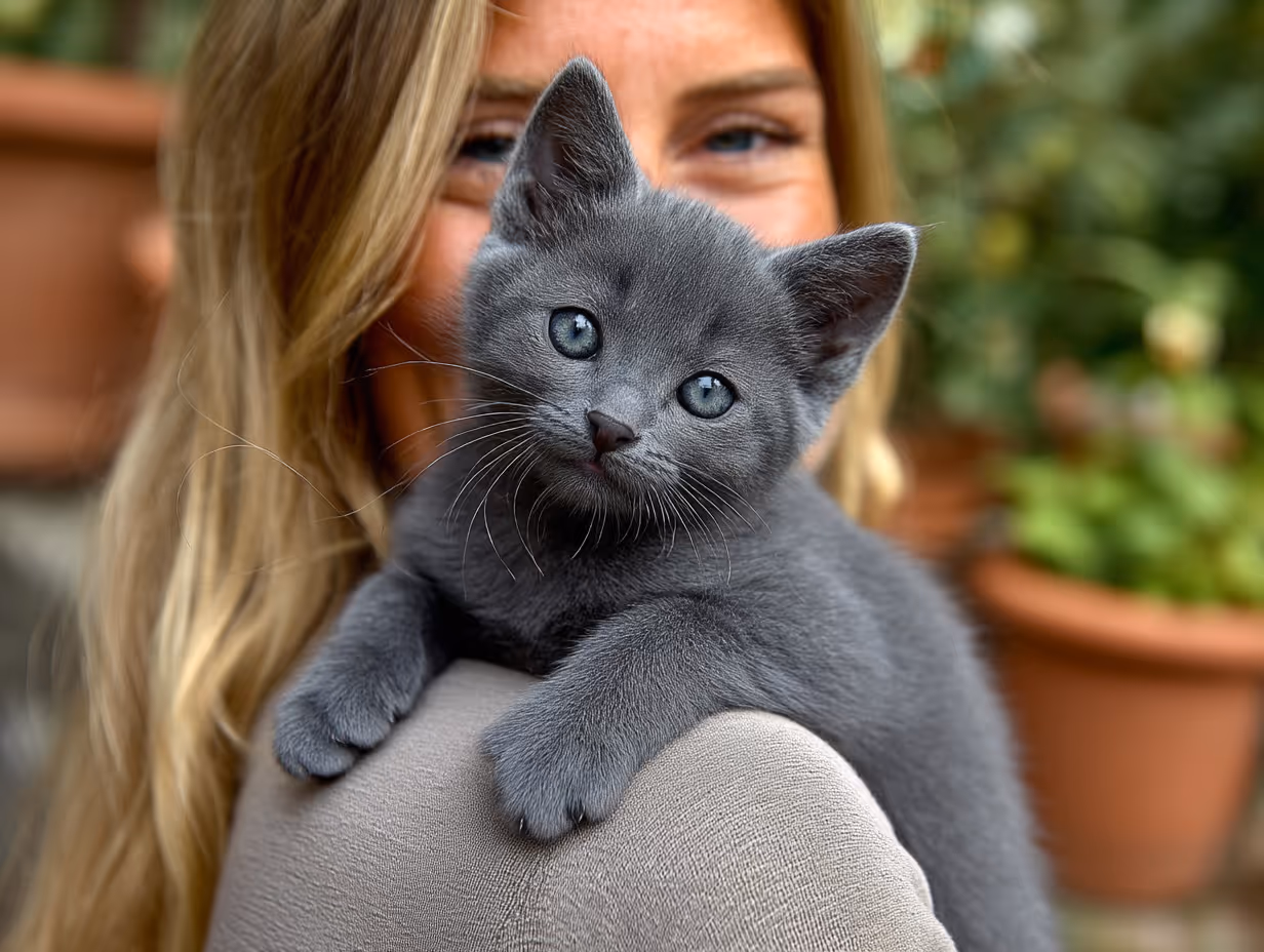 HappyCat Lotte holding a little kitten.