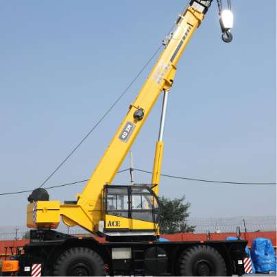 Une grue jaune pour l'élévation de gros véhicule ou autres