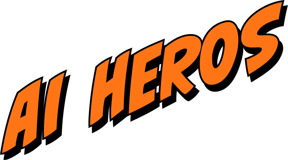 Orange stylized text reading 'AI HEROS' on a black background.