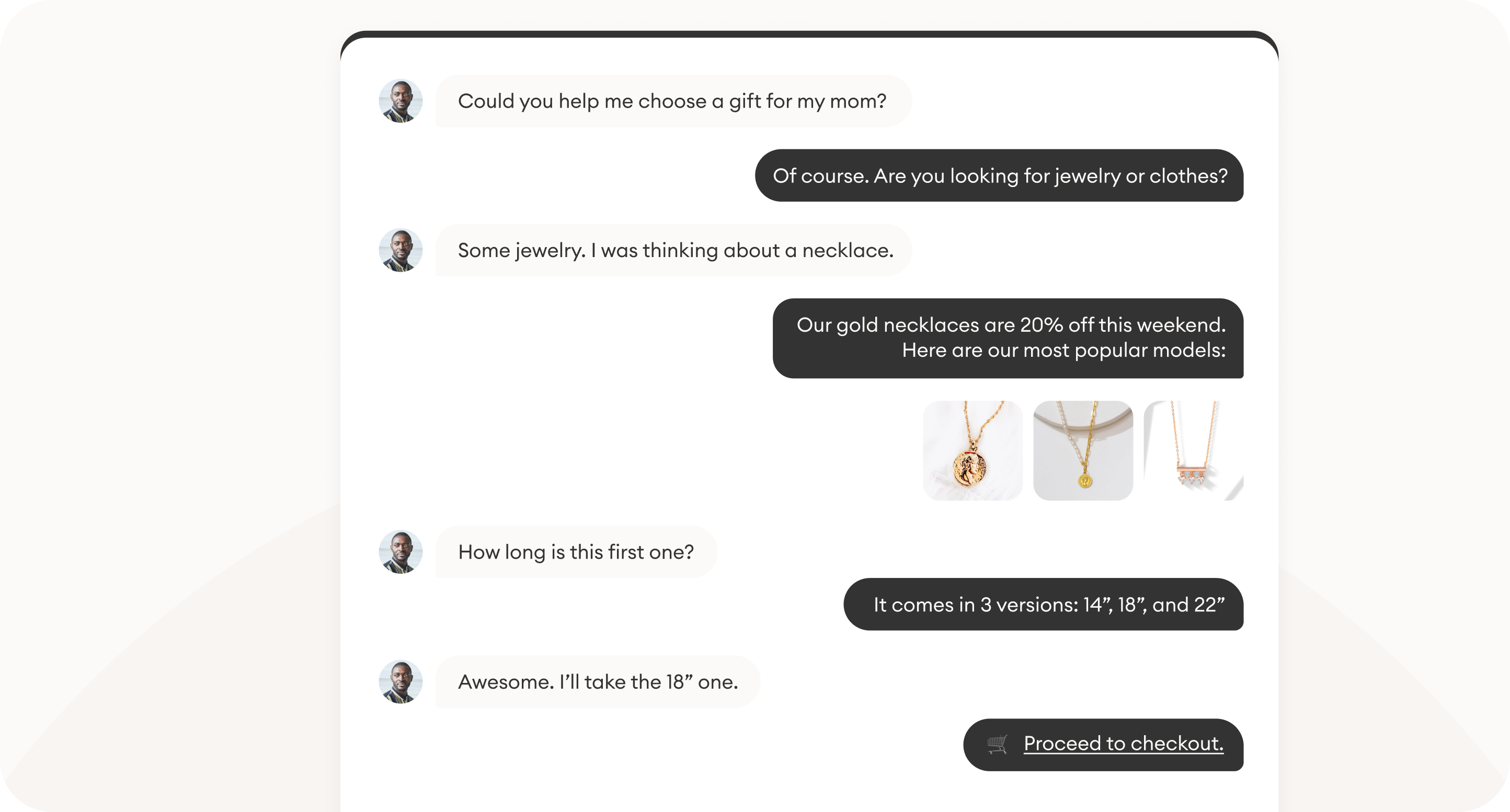 An I chatbot conversation about product advice