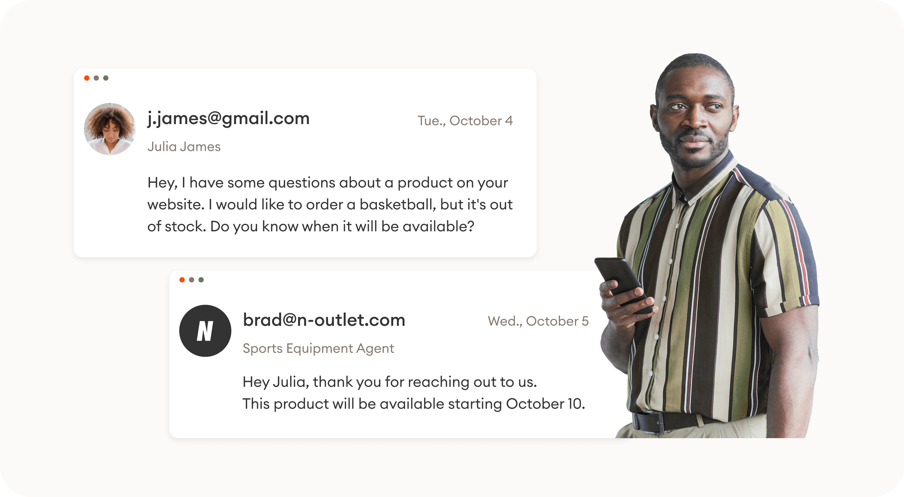 A reactive customer service email conversation