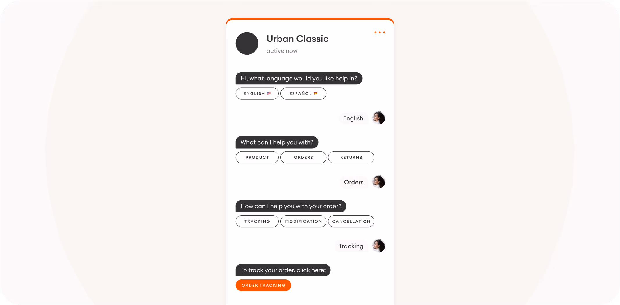 a conversation with a menu-based chatbot